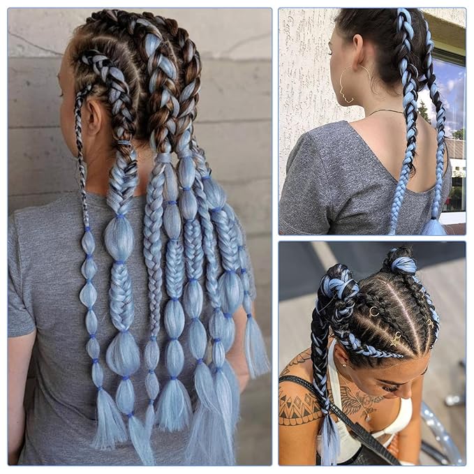 Baby Blue Braiding Hair Extension, 28 Inches Pre Stretched Braiding Hair for hair Braids,2 Packs Yaki Texture Synthetic Braid Hair