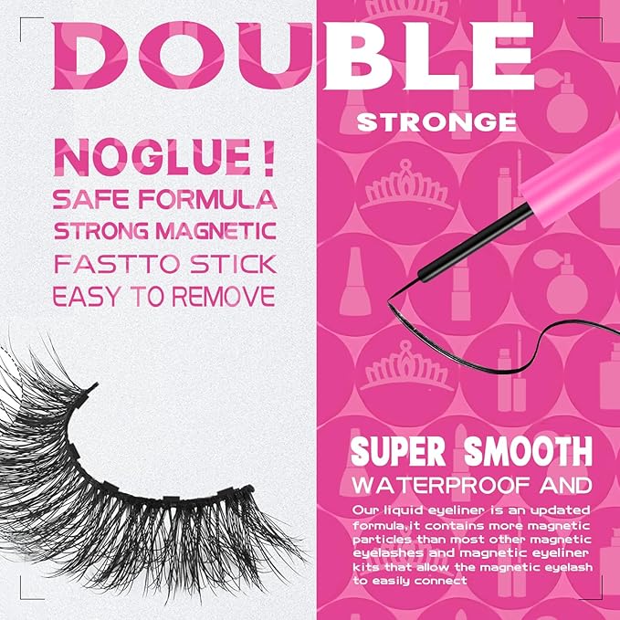 Magnetic Eyelashes with Eyeliner Kit, Fluffy Mink Lashes Cat-Eye Look 18-21MM Wispy Long 8D Luxury Volume Fake Eyelash 10 Pairs Cruelty-Free&Vegan