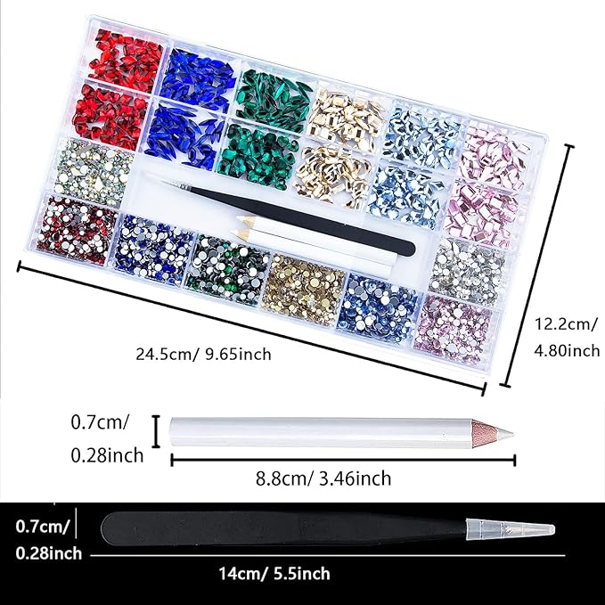 3820 Pcs Rhinestones for Nails, Red Emerald Green Royal Light Lake Blue Gold Nail Rhinestones Crystals Multi Shaped Sized Flatback Nails Glass Gems Crystals for Nails DIY Crafts