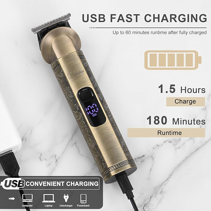 Hatteker Beard Trimmer Kit Professional Hair Clipper Zero Gapped T-Blade Trimmer Electric Razor Shaver for Nose Ear Body Face Mustache Trimmer for Men Cordless Grooming Kit 8 in 1