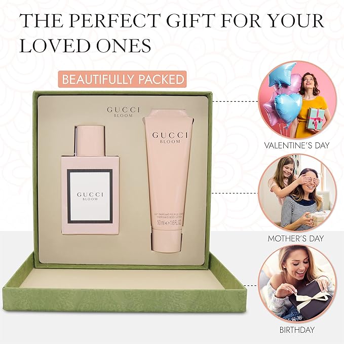 Gucci Bloom Eau De Parfum and Scented Lotion Gift Set Perfume for Women 1.6 oz and Perfumed Lotion for Women 1.6 oz