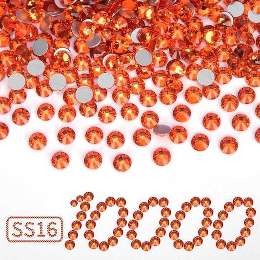 10000PCS Orange Rhinestones Bulk, Flat Back Crystal Glass Stone Round Gems,SS16, 3.8-4.0mm