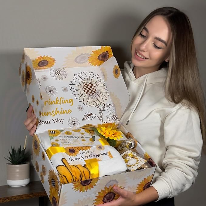 18Pcs Sunflower Gifts for Women - Unique Gift Basket Set - Birthday Gifts for Women, Best Friend, or Sister - Sunshine Box Care Package, Get Well Soon, Thinking of You, Friendship Basket