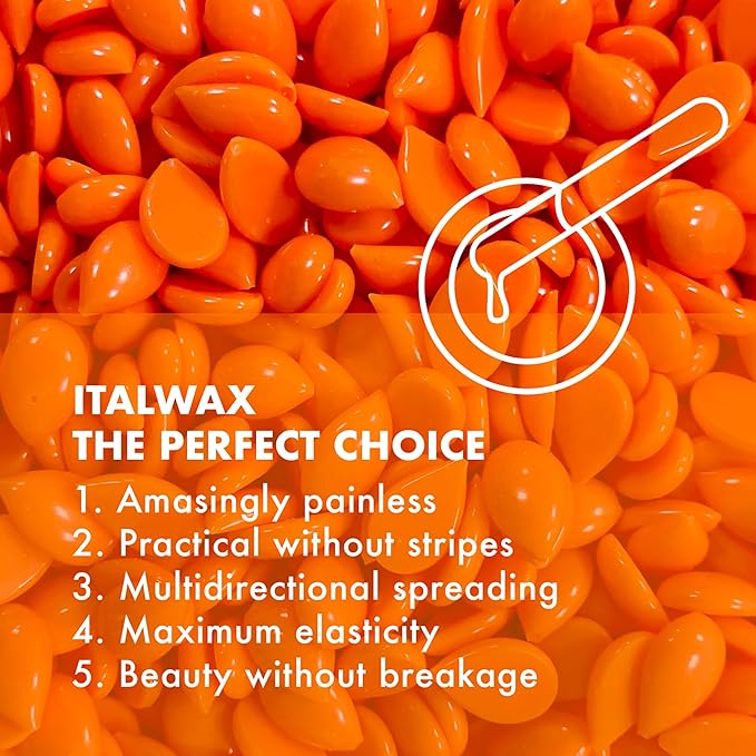 Italwax Top Line Coral - 750g / 1.65lb - Hard wax beads for hair removal - Unscented - Synthetic formulation ideal for sensitive skins - Recommended for Bikini Area and Armpits