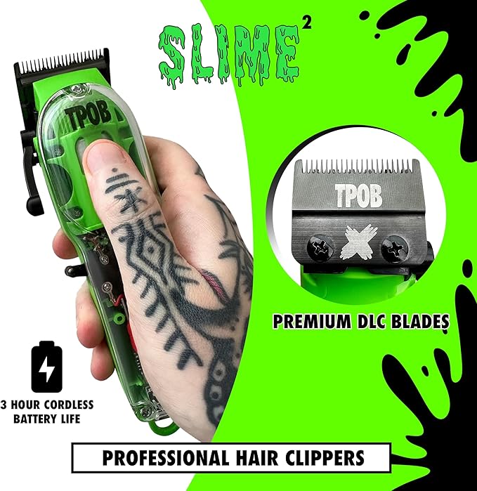 TPOB Slime 2 Barber Hair Clippers for Men 6800 RPM with Matte Green Case and X Fade Blade