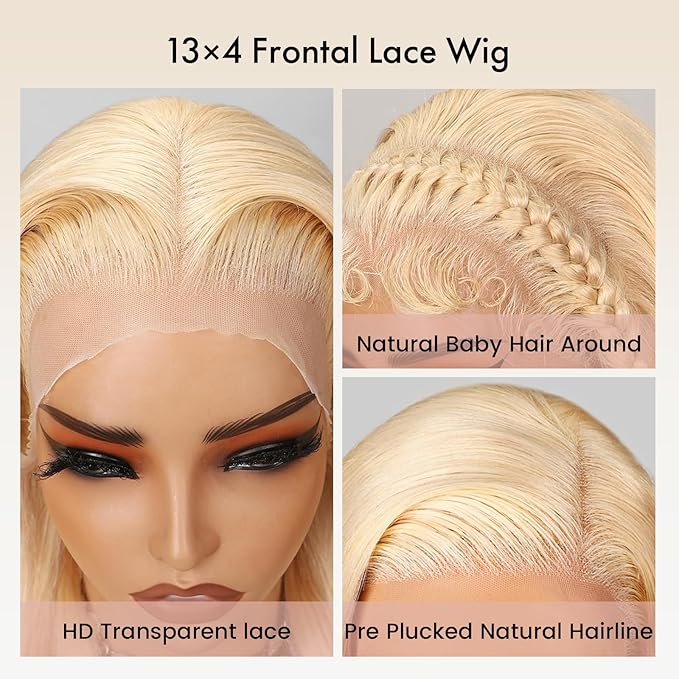 613 Lace Front Wig Human Hair 200 Density Blonde Wig Human Hair 13X4 Straight Lace Front Wigs Human Hair Pre Plucked 613 HD Lace Frontal Wigs Human Hair for Women Natural Hairline(24 Inch)