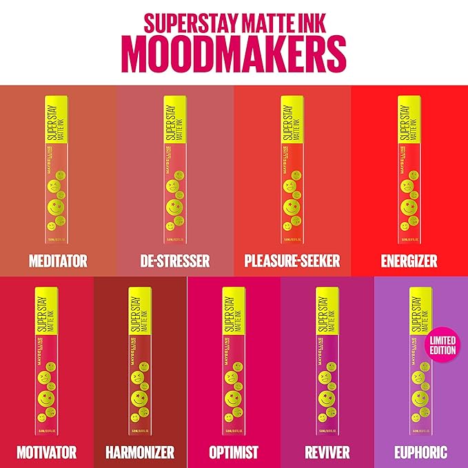 Maybelline Super Stay Matte Ink Liquid Lip Color, Moodmakers Lipstick Collection, Long Lasting, Transfer Proof Lip Makeup, Motivator, Red, 1 Count