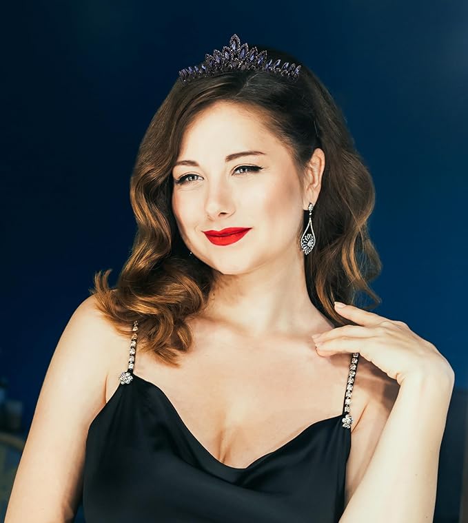 LIMELIA Women's Tiara for Henna Wedding Party|Glitter Hair Accessories for Bridal Birthday Pageant Prom Halloween Costume Christmas Party, Queen Princess Crowns | Leaf Model-Navy Blue