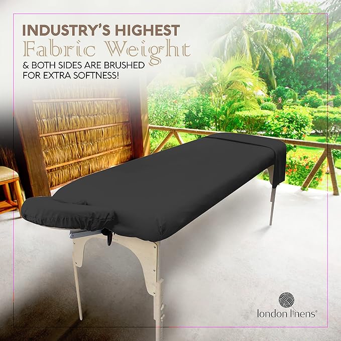 London Linens Soft Microfiber Massage Table Sheets Set 3 Piece Set - Includes Massage Table Cover, Massage Fitted Sheet, and Massage Face Rest Cover (Exotic Black)