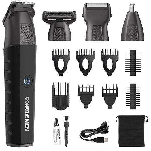 Conair Men All-in-One Trimmer for Men - Nose Hair, Beard, Mustache, Body Hair Trimmer - 16 Piece Men's Grooming Kit for Manscaping- Showerproof - Rechargeable