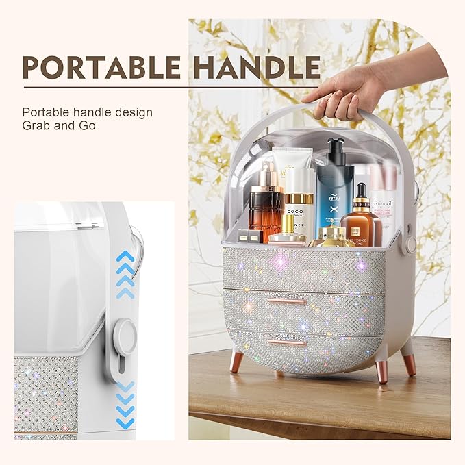 Teen Girls Gift Makeup Organizer,Skincare Organizer Jewelry Storage,Cosmetics Storage and Display Case,Make Up Holders and Organizers for Countertop,Bathroom Organizer (Pearl White)