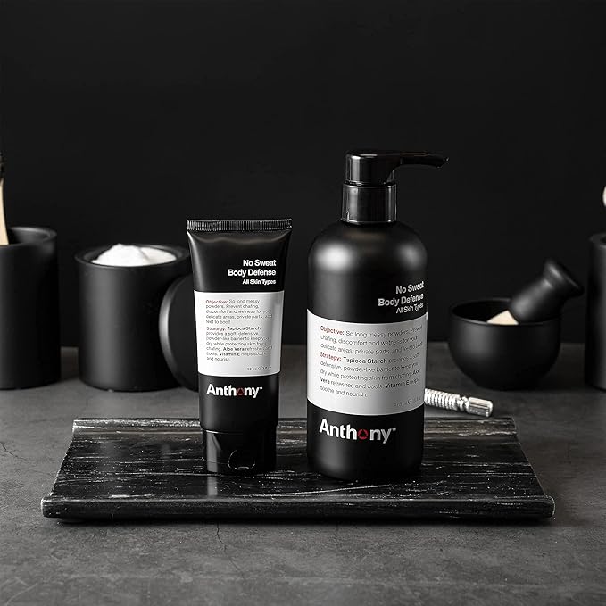 Anthony No Sweat Body Defense and Shower Sheets Bundle, Anti-Chafe Talc Free Cream To Powder Lotion, 16 Fl Oz, and Pack Of 12 Shower Sheets