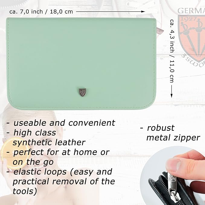 3 Swords Germany - brand quality 10 piece manicure pedicure grooming kit set for nail care scissors clipper mint synthetic leather case - Made by 3 Swords