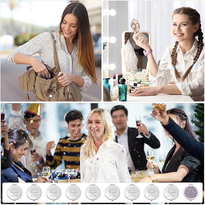 Roowest 30 Pcs Inspirational Compact Mirror Sometimes You Forget You're Awesome Appreciation Gifts for Women Mother's Day Party Favors Magnifying Pocket Mirror (Light Purple)