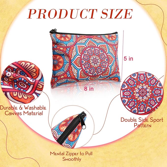 Eccliy 20 Pcs Mandala Makeup Bag Mandala Cosmetic Bag Canvas Gifts Mandala Accessories for Girls Toiletry Pouch with Zipper for Women Party, 8 x 5 Inch
