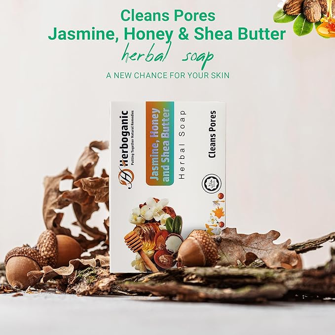 Jasmine Honey and Shea butter Herbal Soap | Pack of 6 of 5oz soap Bar | Ideal for Men and Women, Soothing and Nourishing Soap for Moisturization