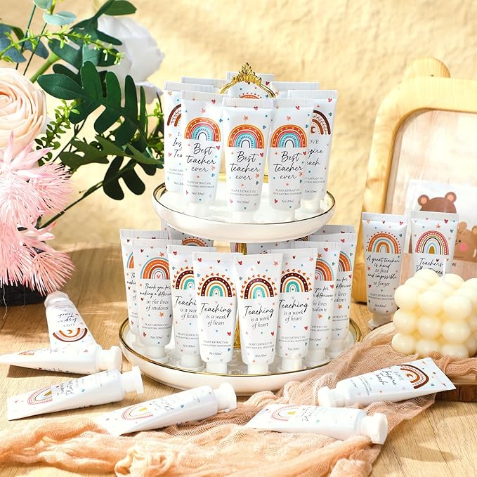 48 Pcs Teacher Appreciation Hand Cream Gifts Boho Rainbow Graduation End the Year Thank You Teacher Gifts for Women Travel Size Hand Cream Christmas Moisturizing Hnad Lotion