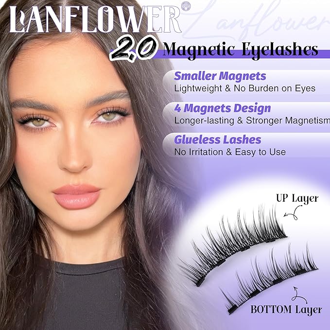 Magnetic Eyelashes with Applicator Reusable Magnetic Lashes No Glue Needed Magnetic Eyelashes without Eyeliner Cat Eye Natural Look Magnetic Eyelashes Magnetic Lashes by Lanflower