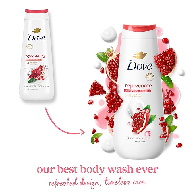 Dove Body Wash Rejuvenate Pomegranate & Hibiscus for 24hr Lotion-Soft Skin Moisturizing Skin Cleanser with No Sulfates No Parabens 20 oz