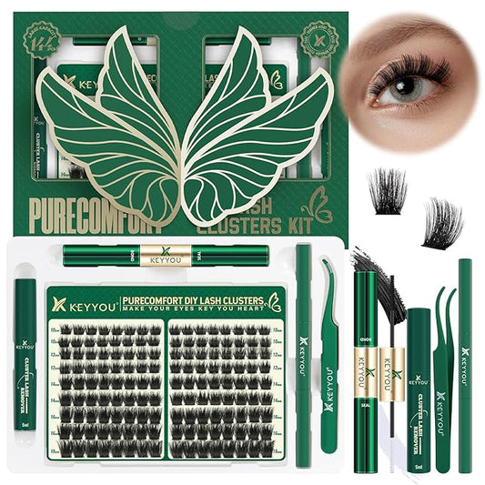 Lash Extension Kit 144pcs Thick Super Soft Lash Clusters with Lash Bond and Seal Lash Glue Remover Lash Applicator and Lash Brush Easy to DIY at Home（PC02-D-10-18MIX）
