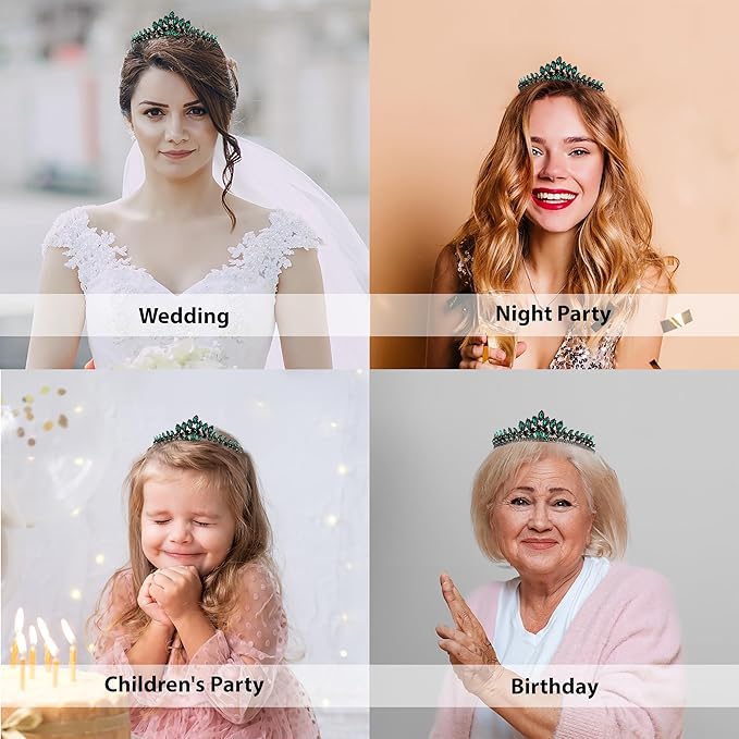 LIMELIA Women's Tiara for Henna Wedding Party|Glitter Hair Accessories for Bridal Birthday Pageant Prom Halloween Costume Christmas Party, Queen Princess Crowns | Leaf Model-Green