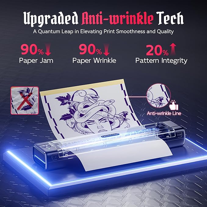 2025 New Version Tattoo Stencil Printer with 10pcs Transfer Paper, Wireless Thermal Tattoo Transfer Printer, Bluetooth Portable Tattoo Machine for Beginners Compatible with Smartphone & Pad