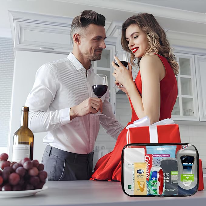 Travel Toiletries Kit Gift for Men, Travel Bag of Hygiene Essentials for Bath, Shaving and Personal Care, 8 Mini TSA Approved Items in Reusable Zipper Bag, Perfect for On-The-Go