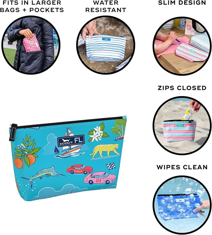 SCOUT Twiggy Makeup Bag, Slim Water-Resistant Pouch Zips Shut, Wipes Clean, Packs Easily