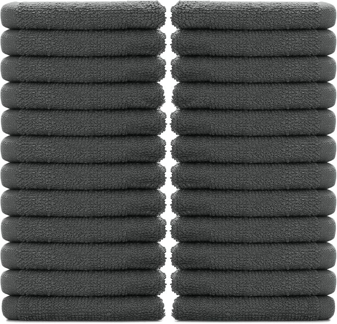 DAN RIVER 100% Cotton Washcloths 24 Pack Premium Quality Face and Body Cloth, Quick Dry Essential Towels for Bathroom, Hand, Kitchen & Cleaning, Baby Washcloths | 12X12 in | 400 GSM | Gray