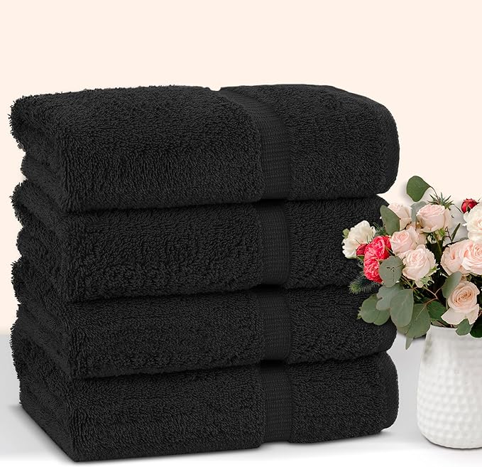 Chakir Turkish Linens Premium Cotton Absorbent Turkish Towels (Bath Towel - Set of 4, Black)