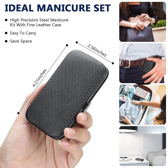 Geosar 12 Sets Manicure Set Nail Clippers Pedicure Kit 8 in 1 Stainless Steel Professional Grooming Kits Nail Care Tools with Travel Case for Men Women(Black)