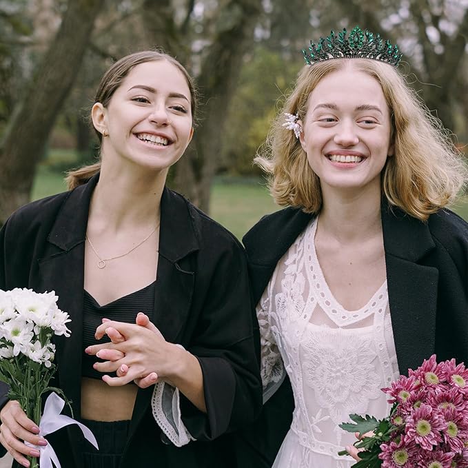 LIMELIA Women's Tiara for Henna Wedding Party|Glitter Hair Accessories for Bridal Birthday Pageant Prom Halloween Cos-play Christmas Party|Danver-Green