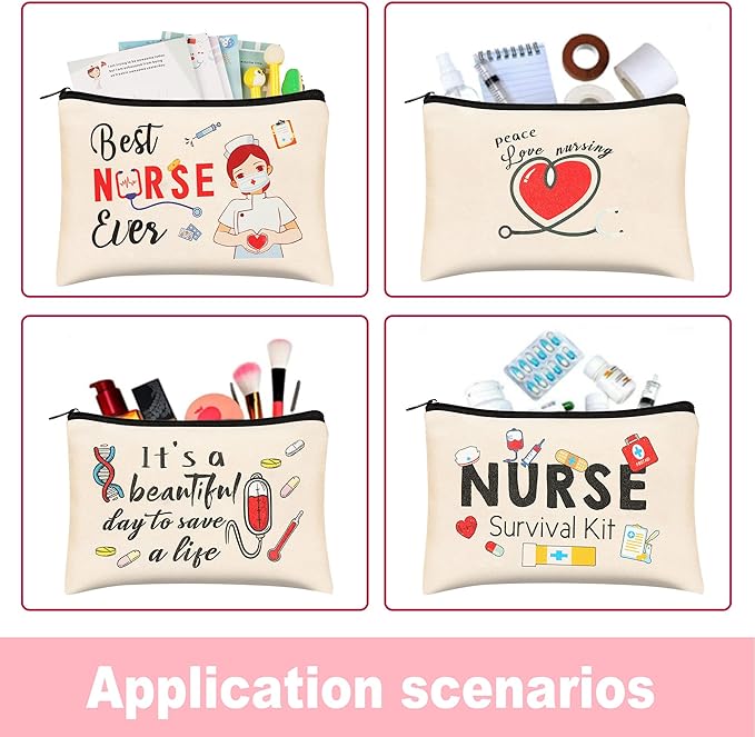 Kolewo4ever 16 Pieces Nurse Survival Kit Nurse Practitioner Gifts Nurse Appreciation Gifts Nurses Week Gifts Nursing Makeup Bags Cosmetic Funny Travel Pouch Bag for Women Nurses
