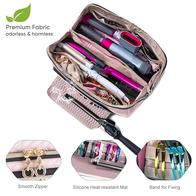 Large Hair Tools Travel Bag with Iron Mat - 2in1 Hair Tools Organizer for Hair Dryer Brush, Flat Irons, Straighteners, Curling Irons, Hair Bag, Makeup Bag, Cosmetic Bag for Travel Essentials