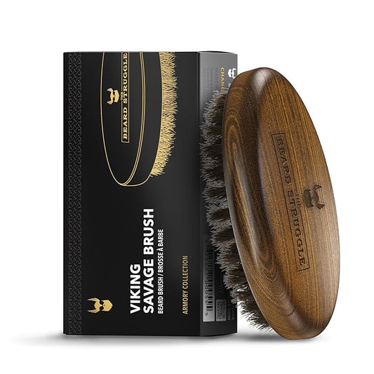 Beard Struggle Men's Beard Brush - Durable Nylon Bristles with Polished Beechwood Handle for Viking Savage Hair & Grooming - Perfect Travel Size