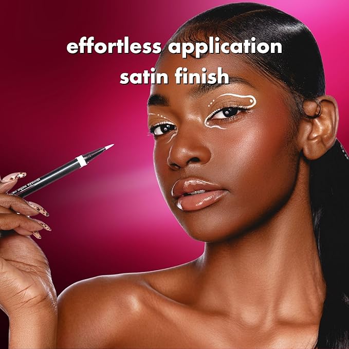 Catfish Liquid Eyeliner, Waterproof Liquid Eyeliner, Long Lasting Makeup with Fine Brush Tip Easy Apply Satin Finish, Smudge-Proof & Transfer-Proof - Sugar (White)