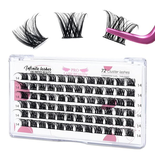 Cluster Lashes, 72 Pcs Individual Lashes, Lash Clusters DIY Eyelash Extension, Super Thin Band Reusable Soft & Comfortable (Pearl-D-14mm)