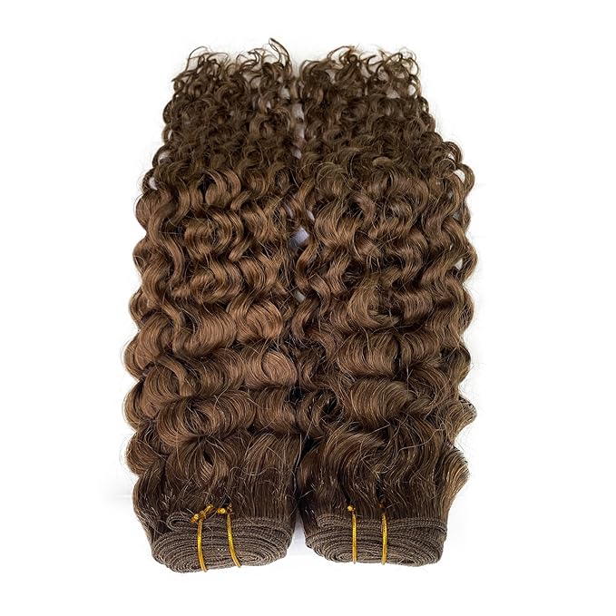 Sew in Hair Extensions Real Human Hair, Hand Tied Human Hair Weft Extensions 16 Inch Chocolate Brown Double Weft Full Head Curly Human Hair Weaves Bundles 100G Hair Weft Weave Hair Extensions