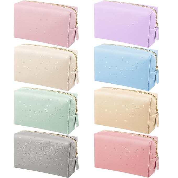 8 Pcs Makeup Bag Pu Leather Cosmetic Pouch Waterproof Small Toiletry Bag Portable Cosmetic Organizer Water Resistant Storage Purse for Lady Women Daily Storage Travel Organizer (Gentle,Medium)