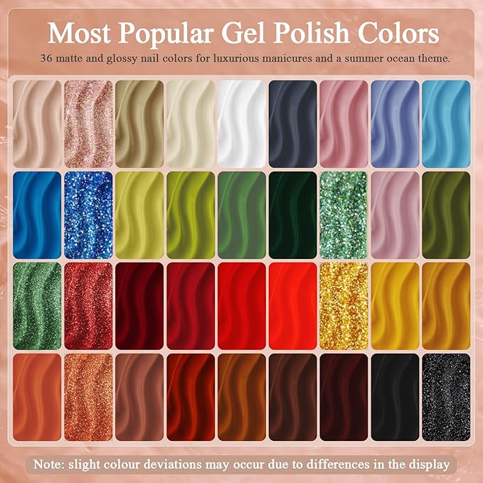 48pcs Gel Nail Polish Kit with UV Light-36 Colors Fall Winter Gold Glitter Brown Nail Polish Gel, Golden Glitter Nail Gel Christmas Gifts for Women