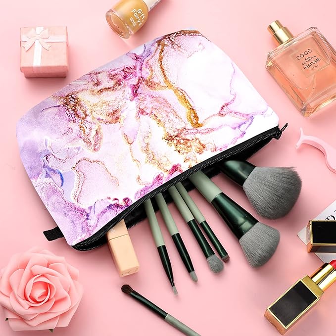 Dunzy 16 Pcs Makeup Bags Bulk Waterproof Cosmetic Bags Cna Week Graduation Gifts Roomy Zipper Pouch Travel Toiletry Portable Organizer Accessory Resistant Storage Purse for Women Men(Marble Style)