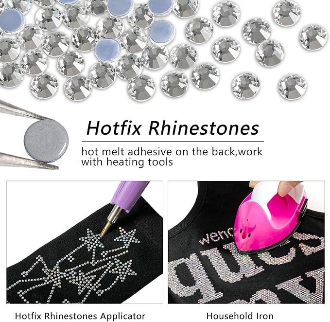 Beadsland Hotfix Rhinestones Bulk, 14400PCS Crystal Hot Fix Rhinestones for Crafts Clothes DIY Decoration, Crystal, SS10, 2.7-2.9mm