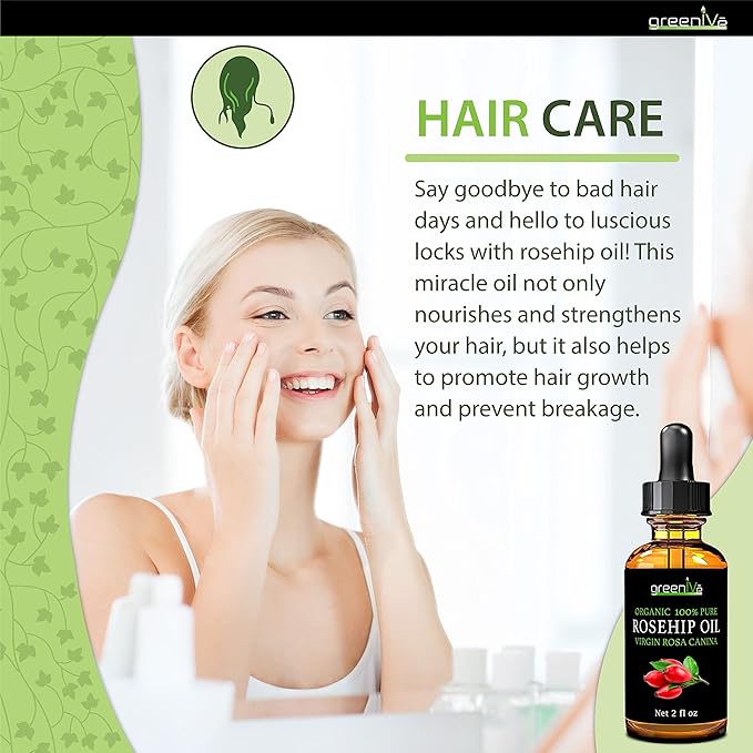 GreenIVe Rosehip Oil Rosa Canina 100% Pure Cold Pressed Virgin Oil Hair and Skin and DIY products (4oz dropper)