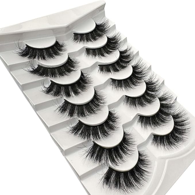 NINGLASH Lashes Strips Cat Eye Fluffy False Eyelashes 18mm Lash Pack Full Wispy Lashes 9D Volume Curly Fake Eyelash 7 Pairs Thick Faux Mink Lashes Multipack