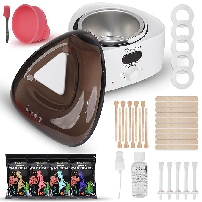 Brazilian Waxing Kit - Bikini & Full Body Hair Removal with Digital Warmer, 4 Scented Wax Beads & 33 Silicone Tools - Home Waxing for Women & Men, Face & Body Care (White)
