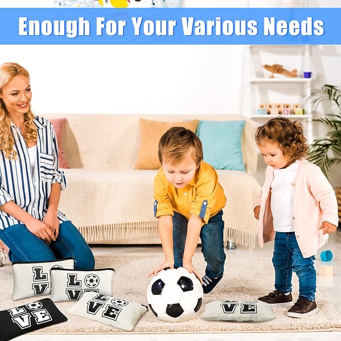 Amylove 20 Pieces Soccer Makeup Bag Gifts Soccer Cosmetic Travel Bag with Words Toiletry Zipper Pouch Portable for Women Football Lover Players Team Accessories