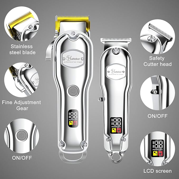 Hatteker Hair Clipper for Men IPX7 Waterproof Cordless Barber Clipper for Hair Cutting Kit with T-Blade Trimmer Beard Trimmer Kids Clipper Professional USB Rechargeable