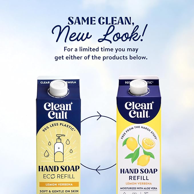 Cleancult Liquid Hand Soap Refills - Lemon Verbena - Moisturizes Dry & Sensitive Skin - Made with Aloe Vera & Essential Oils - Eco Friendly - Paper-Based Packaging - 32 oz/2 Pack
