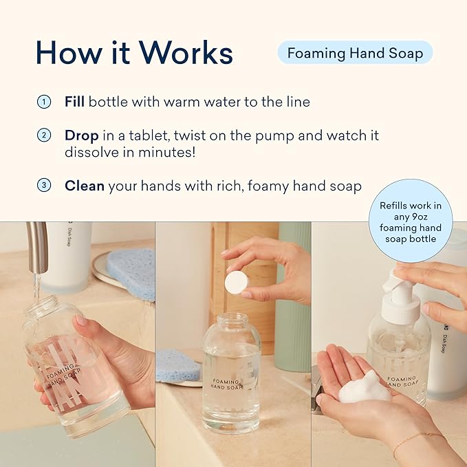 BLUELAND Foaming Hand Soap Refill Tablets, 4-Pack, Variety Scents, Eco Friendly Cleaning Products, 4 x 9 Fl oz