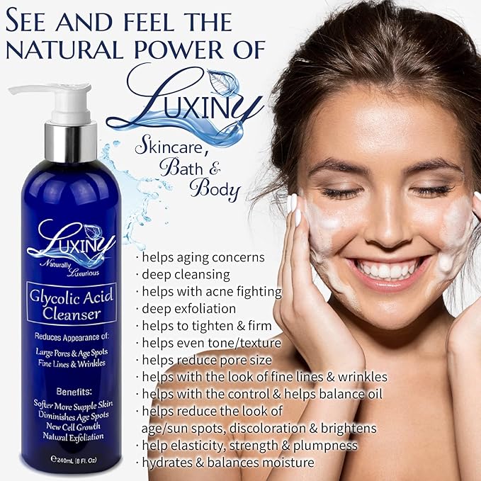 Glycolic Acid Face Wash Exfoliating Cleanser & Pore Minimizer for Women/Men, 8 oz Vegan Natural 10% AHA Facial & Acne Body Wash